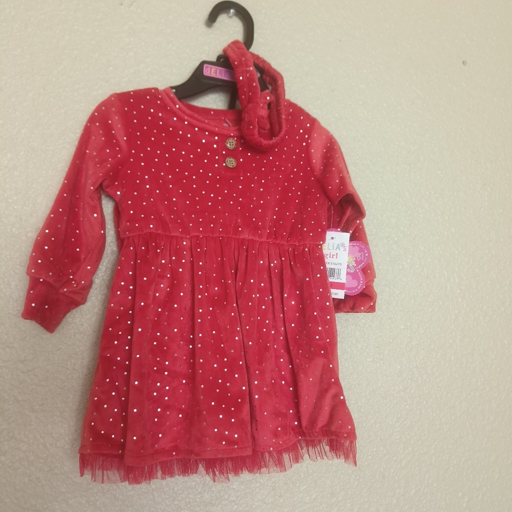 dELiAS girl set velvet dress for babies passion red 12 months long sleeve